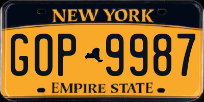 NY license plate GOP9987