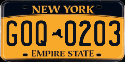 NY license plate GOQ0203
