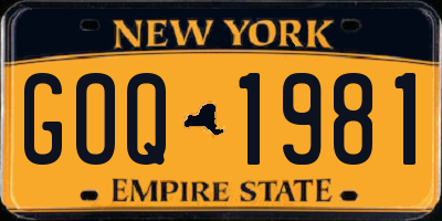 NY license plate GOQ1981