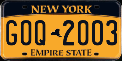 NY license plate GOQ2003