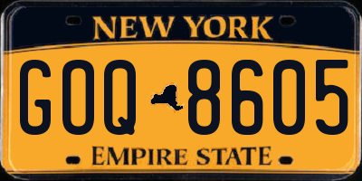 NY license plate GOQ8605