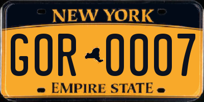 NY license plate GOR0007