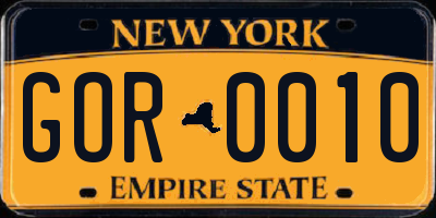 NY license plate GOR0010