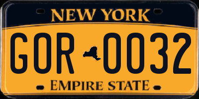 NY license plate GOR0032