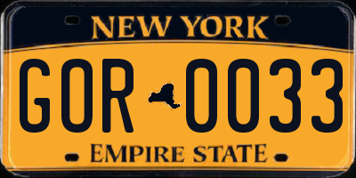 NY license plate GOR0033