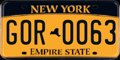 NY license plate GOR0063
