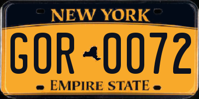 NY license plate GOR0072