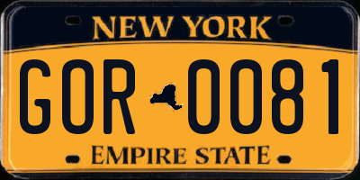 NY license plate GOR0081