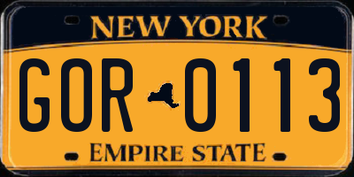 NY license plate GOR0113