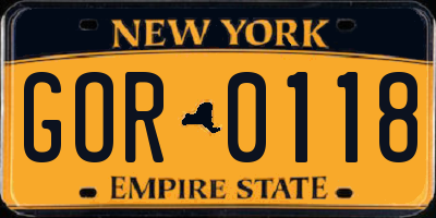 NY license plate GOR0118
