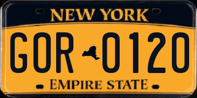 NY license plate GOR0120