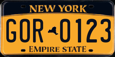 NY license plate GOR0123