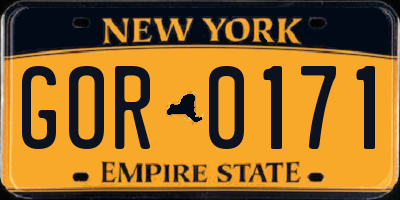 NY license plate GOR0171