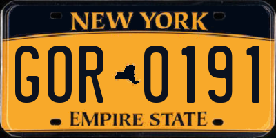 NY license plate GOR0191