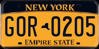 NY license plate GOR0205
