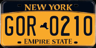 NY license plate GOR0210
