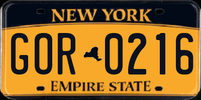 NY license plate GOR0216