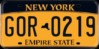 NY license plate GOR0219