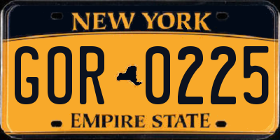 NY license plate GOR0225