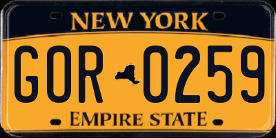 NY license plate GOR0259