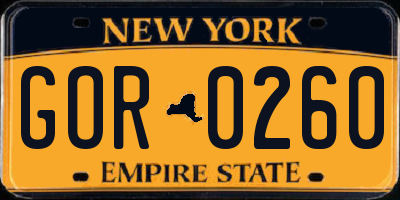 NY license plate GOR0260