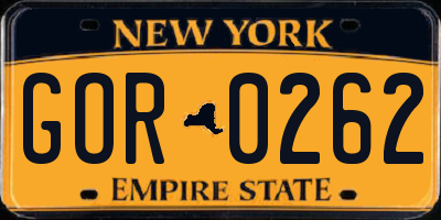 NY license plate GOR0262