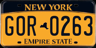 NY license plate GOR0263