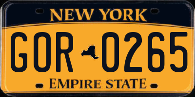 NY license plate GOR0265