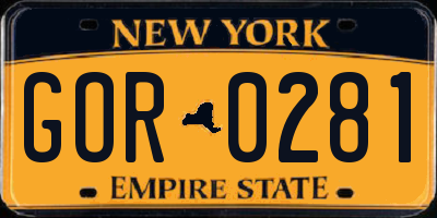 NY license plate GOR0281