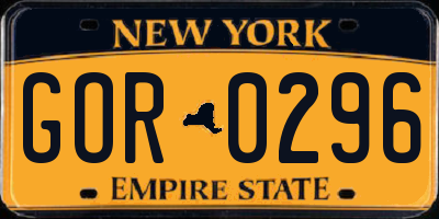 NY license plate GOR0296