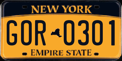 NY license plate GOR0301