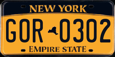 NY license plate GOR0302