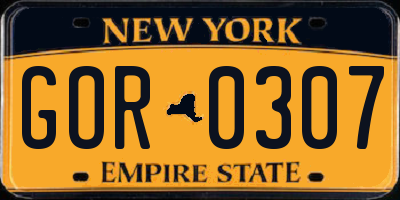 NY license plate GOR0307
