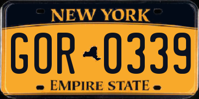 NY license plate GOR0339