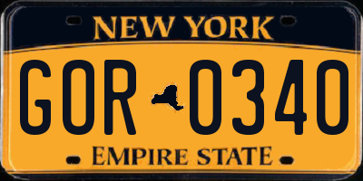 NY license plate GOR0340