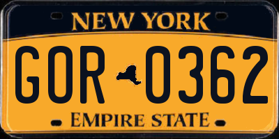 NY license plate GOR0362