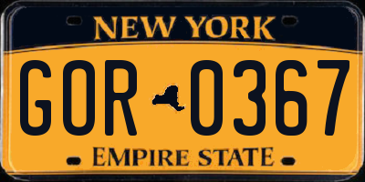 NY license plate GOR0367