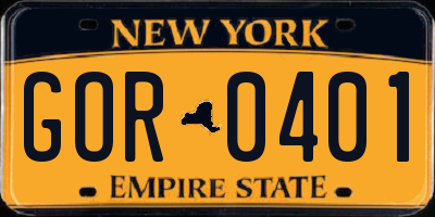 NY license plate GOR0401