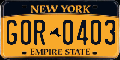 NY license plate GOR0403