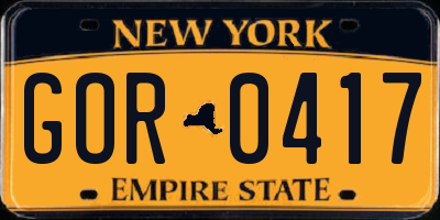 NY license plate GOR0417