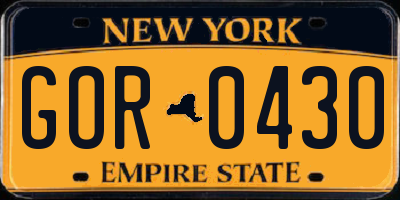 NY license plate GOR0430