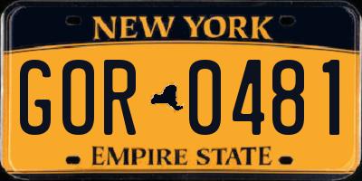 NY license plate GOR0481
