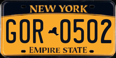 NY license plate GOR0502