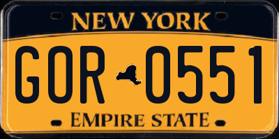 NY license plate GOR0551