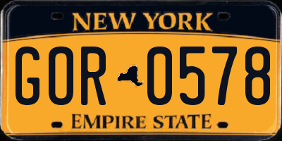 NY license plate GOR0578