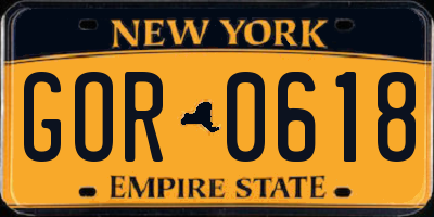 NY license plate GOR0618