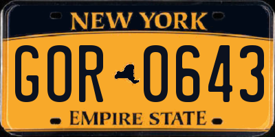 NY license plate GOR0643