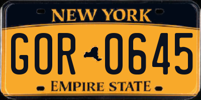 NY license plate GOR0645