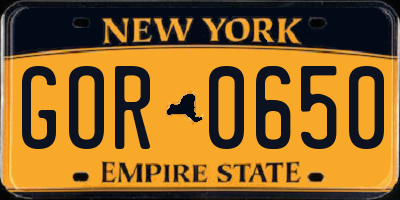 NY license plate GOR0650