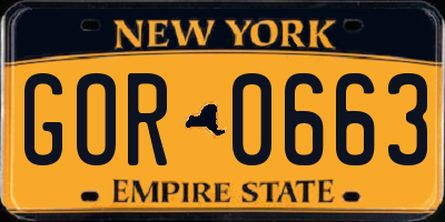 NY license plate GOR0663